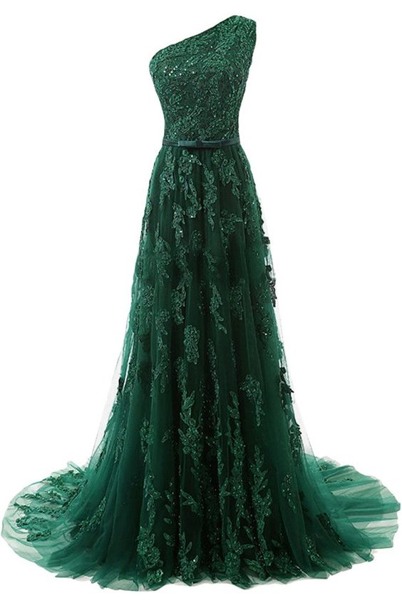 Prom Dresscustom Made Dark Green Prom Dressone Shoulder Sexy Party Dressbeading Appliques 3448